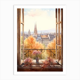 Window View Of Bern Switzerland In Autumn Fall, Watercolour 4 Art Print
