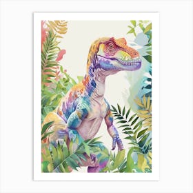 Pastel Rainbow Giganotosaurus Watercolour 1 Art Print