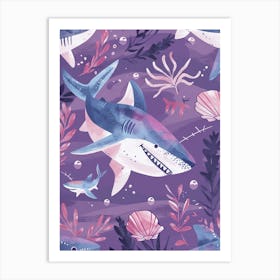 Purple Blue Shark Illustration 3 Art Print