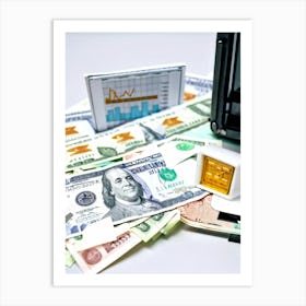 Billfold And Banknote Resting In A Safe Simple Interface Where Strokes Balance An Icon Of A Briefc (2) Art Print