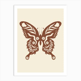 Folk Art Butterfly 03 - Red Brown Art Print