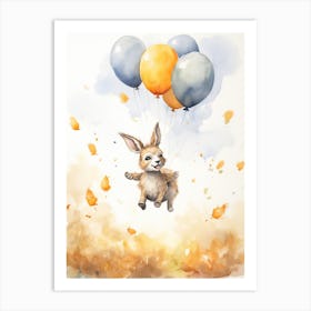 Donkey Flying With Autumn Fall Pumpkins And Balloons Watercolour Nursery 1 Art Print