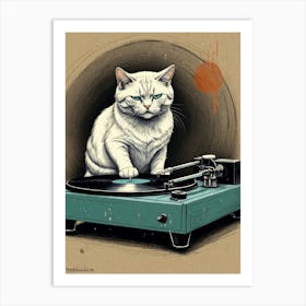 Cat On Turntable Art Print