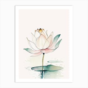 Blooming Lotus Flower In Lake Minimal Watercolour 2 Art Print