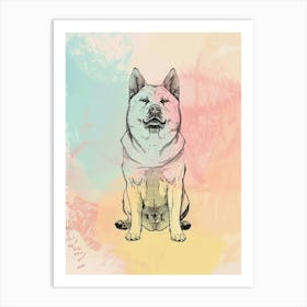 Akita Dog Pastel Line Watercolour Illustration  2 Art Print