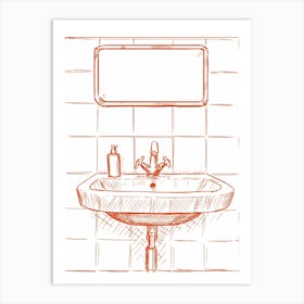 Bathroom Sink Illustration Red Art Print