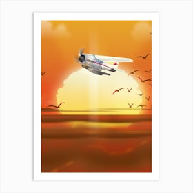 Airplane At Sunset Art Print