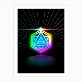 Neon Geometric Glyph in Candy Blue and Pink with Rainbow Sparkle on Black n.0440 Art Print