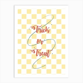 Trick Or Treat On A Checkered Background Art Print