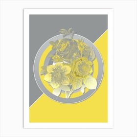 Vintage Anemone Rose Botanical Geometric Art in Yellow and Gray n.217 Art Print