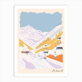 Poster Of Andermatt   Switzerland, Ski Resort Pastel Colours Illustration 1 Art Print