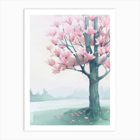 Magnolia Tree Atmospheric Watercolour Painting 4 Art Print