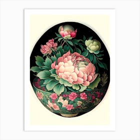 Bowl Of Beauty Peonies Green Vintage Botanical Art Print