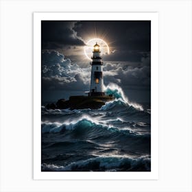 Lighthouse In The Ocean Print Art Print