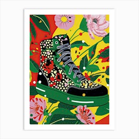 Flower-Infused Steps: Sneaker Art Art Print