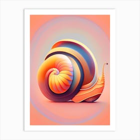 Snail With Red Background Illustration Art Print