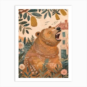 Brown Bear Growling Storybook Illustration 3 Art Print