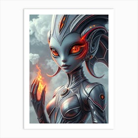 Alien Woman in Silver and Red Art Print