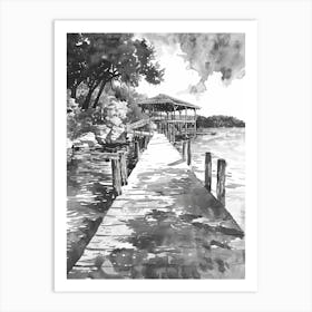 The Oasis On Lake Travis Austin Texas Black And White Watercolour 3 Art Print
