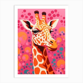 Pink Giraffe Pattern Portrait 2 Art Print
