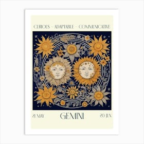 Gemini Sun William Morris Zodiac Astral Sign Art Print
