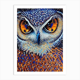 Owl Pointillism 2 Bird Art Print