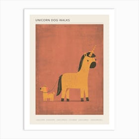 Unicorn Walking A Dog Coral Muted Pastels Poster Art Print