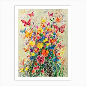 Flowers And Butterflies Art Print