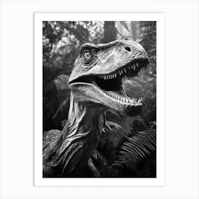 Black And White Photograph Of A Velociraptor 2 Art Print