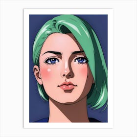 Anime Girl With Green Hair Art Print