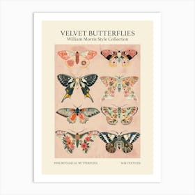 Velvet Butterflies Collection Pink Botanical Butterflies William Morris Style 4 Art Print
