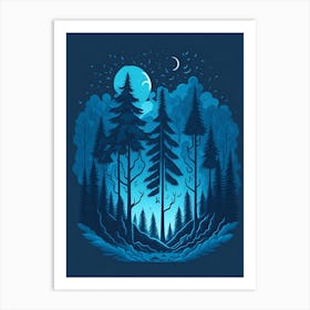 A Fantasy Forest At Night In Blue Theme 6 Art Print