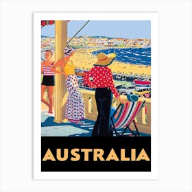 Australia, Ladies On Terrace Looking At The Beach Art Print