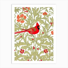 Cardinal 2 William Morris Style Bird Art Print