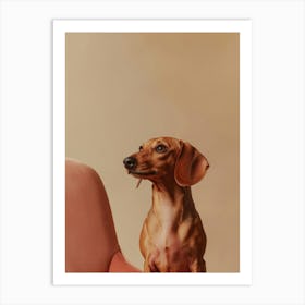 Dachshund Sitting On Pink Chair.Generated AI. Art Print Art Print