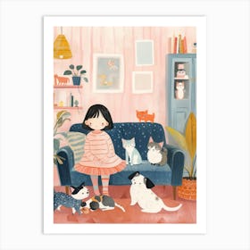 Girl Cat Lover Lo Fi Kawaii Illustration 3 Art Print