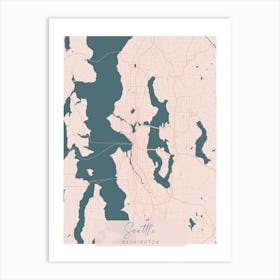 Seattle Washington Pink and Blue Cute Script Street Map 1 Art Print