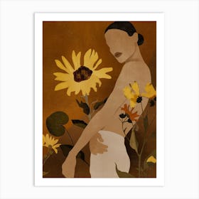 Lady With Sunflowers Art Print