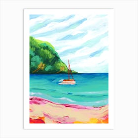 Tropical Beach And Boat Landscape Art Print