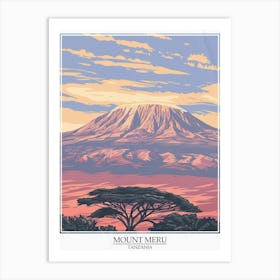 Mount Meru Tanzania Color Line Drawing 6 Poster Art Print