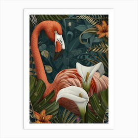 Greater Flamingo And Calla Lily Boho Print 2 Art Print
