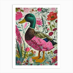 Floral Animal Painting Mallard Duck 1 Art Print