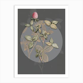 Vintage Botanical Pink Clover on Circle Gray on Gray n.0262 Art Print