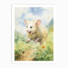 Light Watercolor Painting Of A Possum Running In Field 3 Art Print