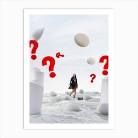 Abstract Human Concept Swirling In A Sea Of Confusion Marked By White Question Marks And Exclamation (4) Art Print