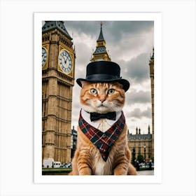 From Claws to Cameras: A Cat’s Travel Diary Cat In Top Hat London Big Ben Art Print