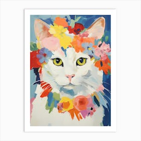 Turkish Angora Cat With A Flower Crown Painting Matisse Style 6 Art Print