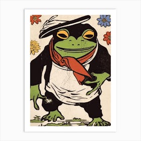 Frog And Flowers,  Matsumoto Hoji Inspired Japanese  Art Print