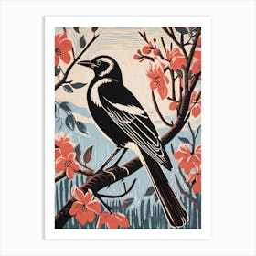 Vintage Bird Linocut Magpie 4 Art Print