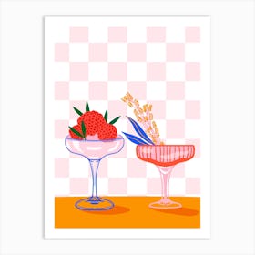 Botanical Cocktails with Checkerboard Art Print